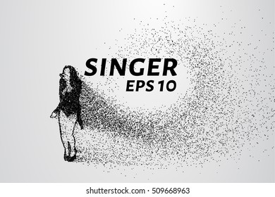 Singer from particles. She sings consists of small circles and dots.