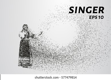 Singer from particles. The silhouette of the singer consists of dots and circles. Vector illustration.