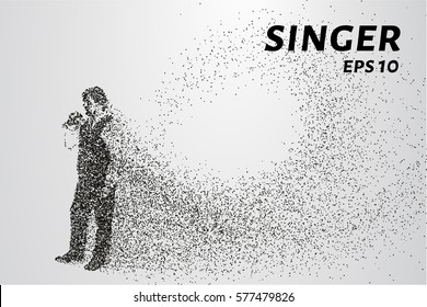 Singer from particles. The silhouette of the singer consists of dots and circles. Vector illustration.