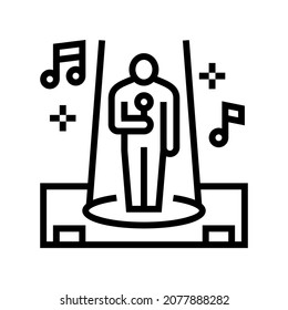 singer performance song on stage line icon vector. singer performance song on stage sign. isolated contour symbol black illustration