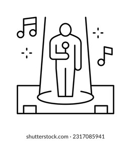 singer performance song on stage line icon vector. singer performance song on stage sign. isolated contour symbol black illustration