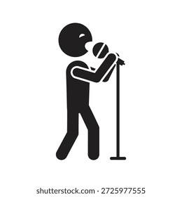 Cantante que interpreta el micrófono de pie del icono para el entretenimiento vocal de la canción del concierto de la música del karaoke y el escenario artístico de la melodía del audio de la estrella del pop