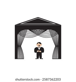 Singer performing on stage. Man standing on stage and singing. Vector concept illustration.