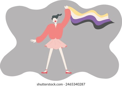 singer in pink skirt waving with non binary flag