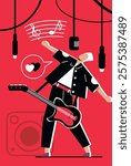 Singer Playing guitar on stage world music day illustration