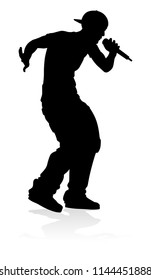 A singer pop, country music, rock star or hiphop rapper artist vocalist singing in silhouette