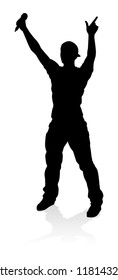 A singer pop, country music, rock star or hiphop rapper artist vocalist singing in silhouette