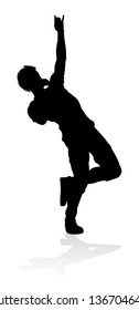 A singer pop, country music, rock star or hiphop rapper artist vocalist singing in silhouette