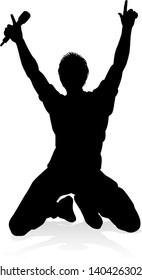 A singer pop, country music, rock star or hiphop rapper artist vocalist singing in silhouette