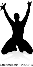 A singer pop, country music, rock star or hiphop rapper artist vocalist singing in silhouette