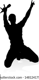 A singer pop, country music, rock star or hiphop rapper artist vocalist singing in silhouette