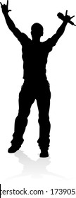 A singer pop, country music, rock star or hiphop rapper artist vocalist singing in silhouette
