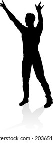 A singer pop, country music, rock star or hiphop rapper artist vocalist singing in silhouette