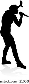 A singer pop, country music, rock star or hiphop rapper artist vocalist singing in silhouette