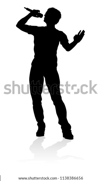 A singer pop, country\
music, rock star or hiphop rapper artist vocalist singing in\
silhouette