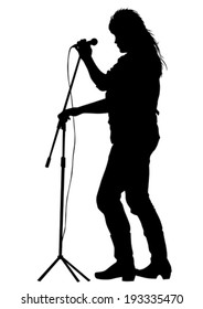 Singer of rock band on a white background