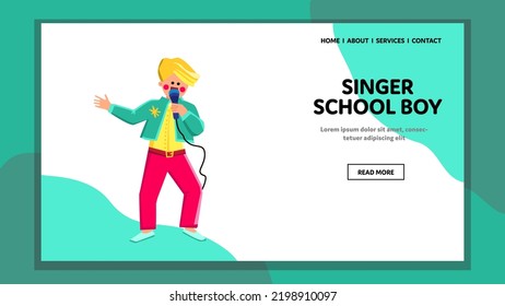 singer school boy vector. man child, happy portrait, music young, education childhood, expression song singer school boy character. people flat cartoon illustration