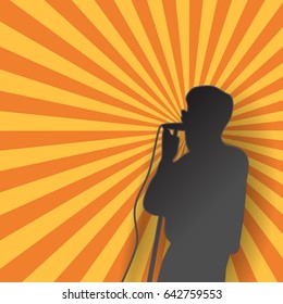 Singer in silhouette, Paper Art Style, with colorful ray on background. for poster, banner design.
