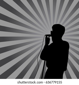 Singer in silhouette with ray on background. for poster, banner design.