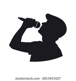 Singer Silhouette Singing into Microphone Vector Logo Design