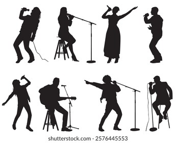 singer silhouettes. Set of musicians silhouettes. Musicians  and singers vector silhouette set. 