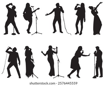 singer silhouettes. Set of musicians silhouettes. Musicians  and singers vector silhouette set. 