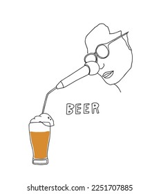 A singer sing a song and drink beer at the same time. Nice harmony