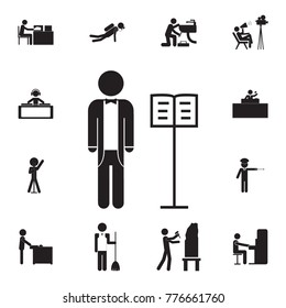 singer tailcoat tuxedo sings classical music icon. Set of professions disasters icons. Signs and symbols collection, simple icons for websites, web design, mobile, info graphics on white background