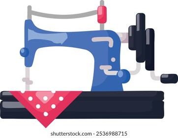 Singer treadle machine vector flat icon design, Handcrafted symbol, Perfect fit clothing sign,Sew and Tailor materials stock illustration, Retro manual Sewing Machine concept