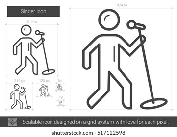 Singer vector line icon isolated on white background. Singer line icon for infographic, website or app. Scalable icon designed on a grid system.