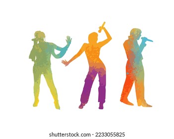 Singer vector silhouette of watercolor splash paint. silhouettes of singers colored. Vector illustration