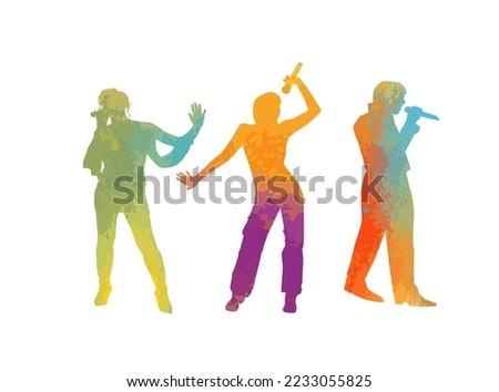 Singer vector silhouette of watercolor splash paint. silhouettes of singers colored. Vector illustration