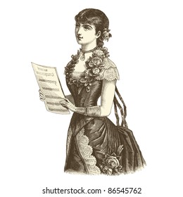 The singer - vintage engraved illustration - "La mode illustrée" by Firmin-Didot et Cie in 1882 France