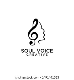 Singer Vocal Choir with Music Notes - Singing Woman Face logo design icon illustration