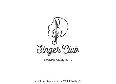 Cantante Vocal Karaoke Coro con notas musicales Treble Clef Cantando Hombre Enfrenta el logotipo de silueta Vector de diseño