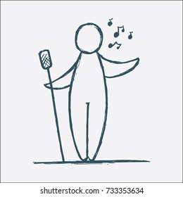 Singer, vocalist hand drawn illustration.
Music theme vector design.