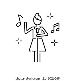 Singer woman icon line symbol. Isolated vector illustration of icon sign concept for your web site mobile app logo UI design. Music or sound mp3