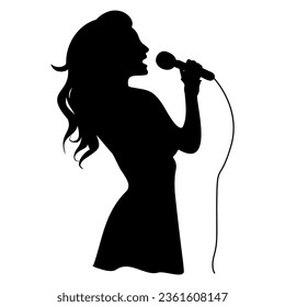 Singer woman with a microphone silhouette. Vector illustration