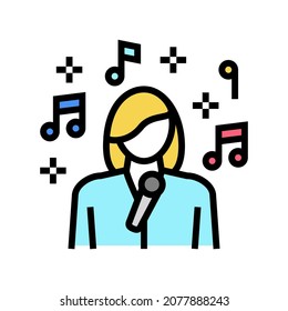 cantante cantando canciones en el vector de ícono de color del micrófono. cantante cantando una canción con un micrófono. ilustración de símbolo aislado