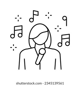 singer woman singing song in microphone line icon vector. singer woman singing song in microphone sign. isolated contour symbol black illustration