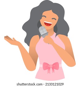 Vector de mujer cantante. Señora cantando en el icono del micrófono aislado en el fondo blanco. El funk o el alma de la música jazz. Artista profesional de karaoke, artista de talento