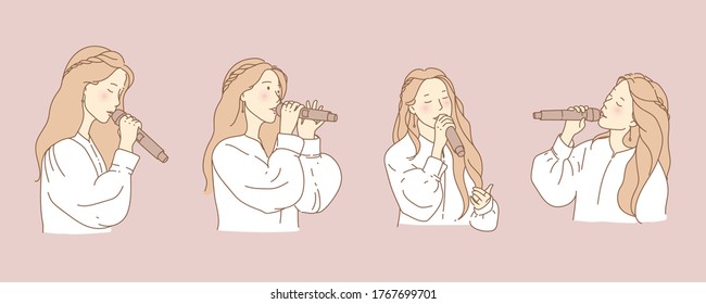 Mujeres cantantes. Ilustraciones de diseño vectorial de estilo dibujado a mano.