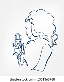 singer women jazz microphone sketch line vector design