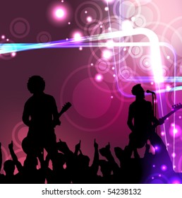 singers and the crowd of fans - vector concert poster