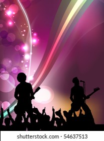 singers and the crowd of fans - vector concert poster