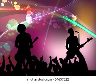 singers and the crowd of fans - vector concert poster