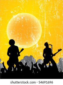 singers and the crowd of fans - vector concert poster