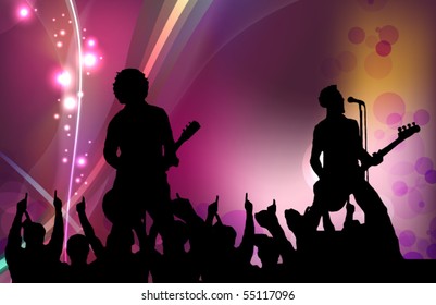 singers and the crowd of fans - vector concert poster