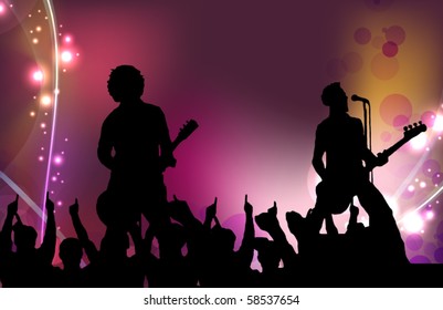 singers and the crowd of fans - vector concert poster