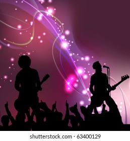 singers and the crowd of fans - vector concert poster